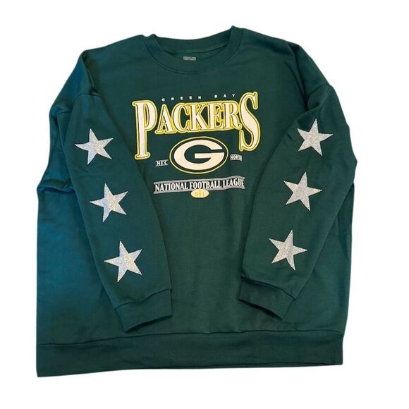 Green Bay Packers NFL Women's Rhinestone Sleeve Sweatshirt Green Size Small - Picture 3 of 15